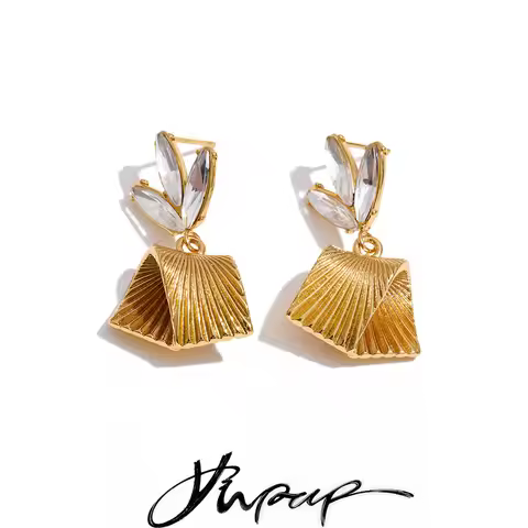 Yhpup Stainless Steel Cubic Zirconia Flower Geometric Casting Drop Earrings Stylish Trending Women J
