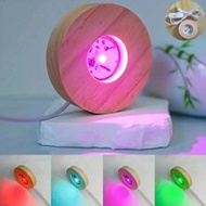 1pc Wooden Usb Powered Led Lighted Base With Switch And 3 Light Options (White/Warm/Cycle Color) For