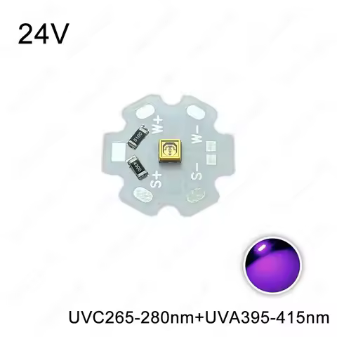High Quality DC12V 24V UVC 265-280NM+UVA 395-415NM Ultraviolet SMD 3535 LED Chips With 20mm PCB Boar