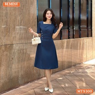 BEMINE MT9300 A-line dress with square neck and ruffled waist with pearls
