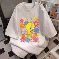 UNBR retro Tweety Bird pattern fashionable loose crew neck casual T-shirt