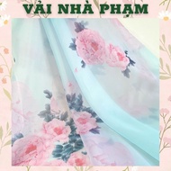 VẢI TƠ ORGANZA HOA CHÂN HOẠ TIẾT HOA MẪU ĐƠN NỀN XANH NGỌC NHẠT - KHỔ 1.5M - VẢI NHÀ PHẠM