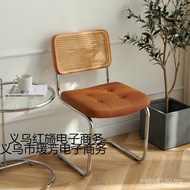 Medieval Rattan Chair Household Backrest Solid Wood Retro Dining Chair Lonely Style Influencer Cafe 