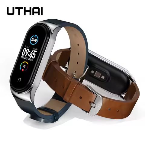 Crazy horse PU microfiber leather for mi band 7 6 5 Metal case bracelet universal mi band 4 3 strap 