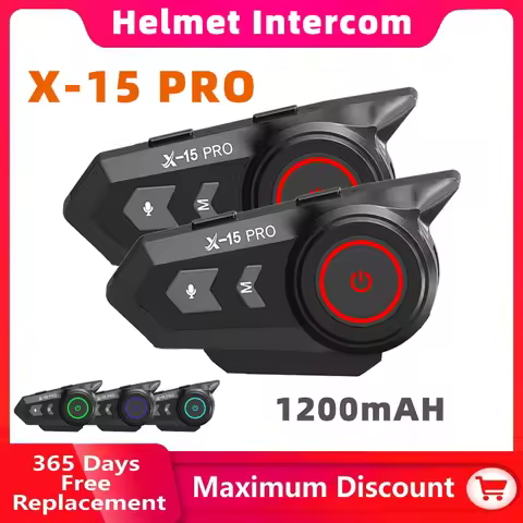 X15-PRO Motorcycle Helmet Bluetooth Headset Intercom Colorful 5 Color Ambient Light 600M Talk 40mm D