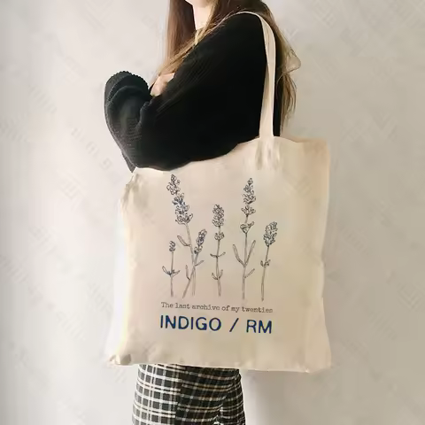Indigo RM Pattern Tote Bag Fashion Music Album Canvas Shopping Bags Kpop Fan Gift Shoulder Bags Kim 