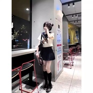 Niche JK Uniform Sailor Uniform Middle Uniform Cyan Color Preppy Style Summer Short-Sleeved Top Half