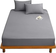 HOSUR Fitted Sheet, Mattress Cover, Bed Sheet, Bed Sheet, Bed Cover, Mattress, Fitted Sheet, Duvet Cover, Easy to Put on and Take off, Breathable, All Seasons, Washable (Gray, Double, 55.1 x 78.7