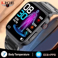 LIGE นาฬิกาออกกำลังกายสำหรับผู้ชายสมาร์ทวอท์ช ECG + PPG กันน้ำได้มีนาฬิกาผู้ชายทะมัดทะแมงและกล่อง