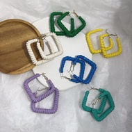 Dopamine Color Braided Hoop Earrings Summer Bright Color Leather Big Hoop Earrings Small Face-lookin