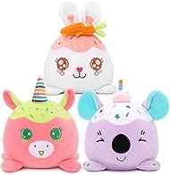 MorisMos Stuffed Animal Plush Pillow, Squishy Stuffed Toy, Unicorn/Rabbit/Koala Stuffed Animals, 3 Packs for Babies Kids Girls Boys, Gifts for Birthday, Valentine, Pink/White/Gray, 10inch