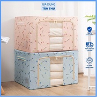 78L Steel Frame Fabric Box with Lid for Multi-Purpose Storage, Foldable, Transparent Plastic, Clothe