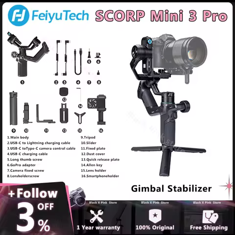 --FeiyuTech SCORP Mini 3 Pro Gimbal with Detachable Remote Handle & AI 4.0 Tracking for Mirrorless, 