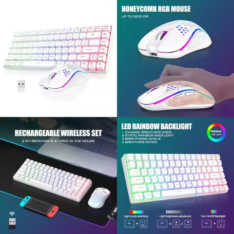 K84 Wireless Keyboard and Mouse Combo, Rainbow Backlit Rechargeable Battery, 75% Layout TKL Ultra Co