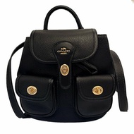 [全新] COACH 素面牛皮璇釦小斜背後背包(黑)