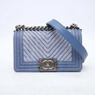 CHANEL 牛仔藍牛仔20開銀扣Leboy丹寧藍肩背包