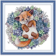 Cross Stitch Kit Fox Animal Design 14CT/11CT Counted/Stamped Unprinted/Printed Fabric Cloth, Cross Stitch Complete Set with Pattern