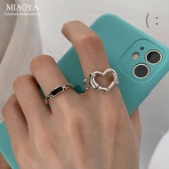 MIAOYA Fashion Jewelry Shop INS แหวนรูปหัวใจวินเทจสำหรับผู้หญิง แหวนโลหะกลวงสำหรับคู่รัก ของขวัญวันเกิดที่สวยหรู