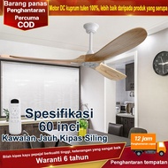 Kipas siling 60 inci, motor DC 6-kelajuan, bilah kipas warna kayu pepejal, dengan putaran ke hadapan