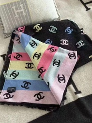 🌈Chanel classic scarf rainbow cashmere 24b 24a 彩虹 彩色 頸巾 圍巾 羊絨 雙面