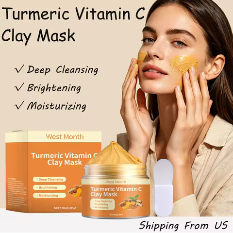 West&Month 150g Turmeric Vitamin C Clay Mask Deep Cleansing Tightens Skin Improve Dark Spots Dullnes