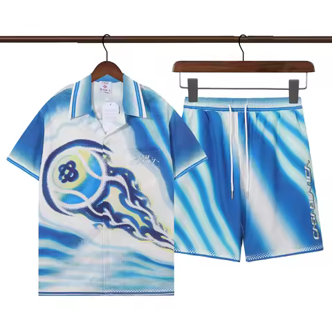 2026 new Casablanca digital printed men's shirt and shorts casual beach pants set men tops