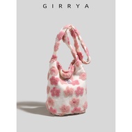 GIRRYA Flower Plush Bag Female 2025 New Style Bucket Bag Shoulder Messenger Bag Cute Furry Furry Bag