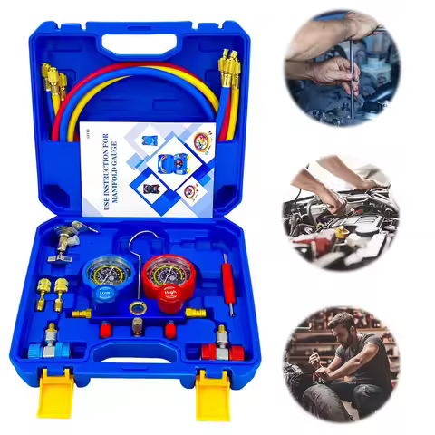 3 Way AC Manifold Gauge Set with 1.2m Hoses AC Diagnostic Manifold Gauge Set Automotive AC Gauge Set
