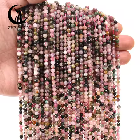 Zhe Ying Natural 4mm Mix Tourmaline Beads Small Loose Faceted Gemstone Beads for Jewelry Making DIY 