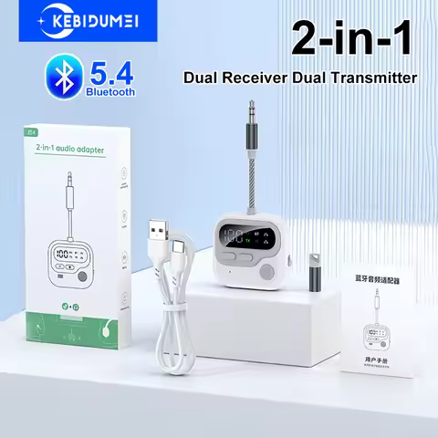 Bluetooth 5.4 Dual Receiver Dual Transmitter 2-in-1 Audio Adapter 3.5mm AUX TF Card Play HIFI Wirele