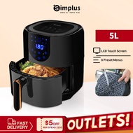 Simplus Air Fryer 5L Digital Screen 1500W 60min Timer/1300W 30min Timer Rapid Heater Oil-free Dehydr