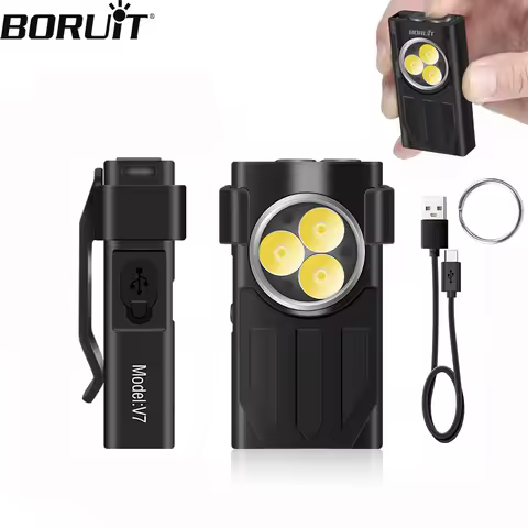 BORUiT V7 EDC Flashlight Keychain light 1100LM Mini Torch 10 Modes Type C Rechargeable Work Light wi