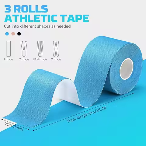 3 Rolls Athletic Kinesiology Tape, 5cm x 5m Elastic Sports Muscle Support Tape, Waterproof Breathabl