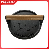 Burger Press with Wooden Handle Heavy-Duty Cast Iron Nonstick Bacon Press Piggy Pattern Round Meat P