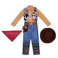 Disney Toy Story Woody Costume for Kids Boy Western Cowboy Clothes Hat Set Halloween Party Birthday