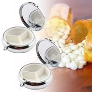 2Pcs Portable Mini 3 Cell Cute Travel Pill Box with Mirror 50MM Metal Round Medicine Pill Container Case Ring Organizer Round Pill Boxes