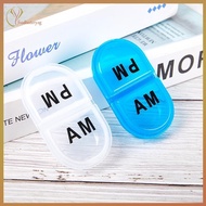 TERY 2 Grids Waterproof Pill Organizer Portable Oval Pill Box Pill Container Daily AM&PM Containers 