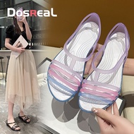 DOSREALรองเท้าแตะแบนสำหรับผู้หญิงสไตล์เกาหลีผู้หญิงรองเท้าฤดูร้อนสุภาพสตรีหาดรองเท้าแตะเจลลี่