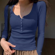 Long-sleeved stainless button-down T-shirt with slim form A49
