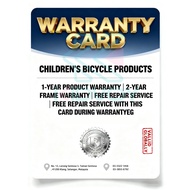 KIDVOY | Children's Bicycle Warranty Card | Malaysian Regional Warranty | Valid for 2 Years | Online