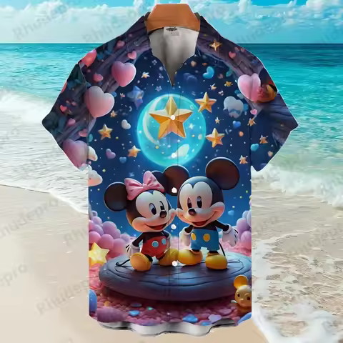 Disney 3D Printing Mickey Mouse Men's Shirts Hawaiian Shirt Style Cartoon Summer Fashion Street Tren