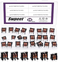 Swpeet 24Pcs 6 Types 5mH 10mH 15mH 20mH 30mH 40mH Inductance Coil Assortment Kit, Vertical E Shape M