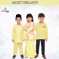 Tema Baby Yellow Kurta Baju Melayu Kurung Budak Kids Plain Lace Kenduri Raya (Size XS-2XL)