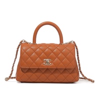 Chanel Toffee Quilted Caviar Coco Top Handle Flap Bag Gold Hardware