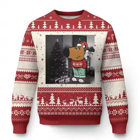 Funny Just A Chill Guy Christmas Viral Meme Ugly Christmas Sweater Cartoon Sweatshirts Harajuku Wome