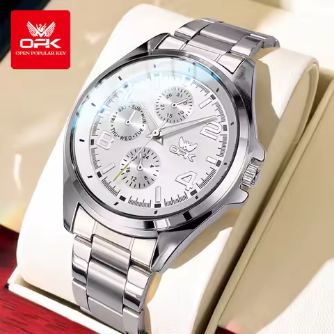 OPK Brand Men's Watch Fashion Steel Strip Quartz Watch Waterproof Luminous 6017