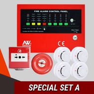 Asenware FCP 2 zone (ไม่รวมแบต), Alarm bell 6" 1 ตัว, Smoke detector 4 ตัว, Manual call point 1 ตัว