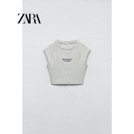 Zara ใหม่ เสื้อคอกลม แขนสั้น ปักลายตัวอักษร สีตัดกัน สําหรับผู้หญิง 0264398 803