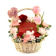 FNP Mixed Flowers & Chocolates Willow Basket