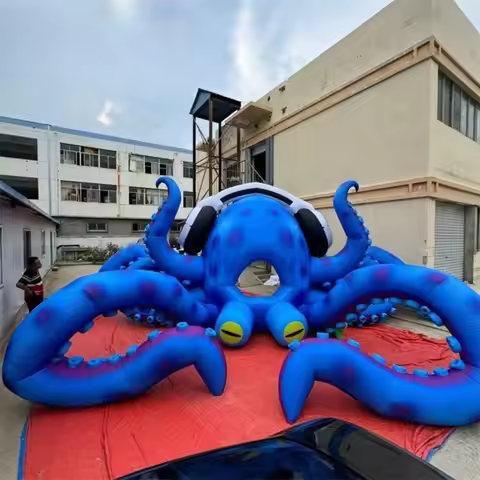 Outdoor lawn music DJ booth inflatable octopus tent, inflatable jellyfish monster with earphone prop